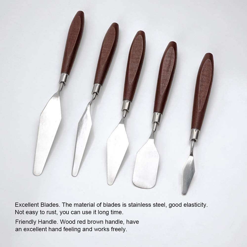 Jeyang 5 Pcs Stainless Steel Painting Knife Set Palette Knives For Colour Mixing, Oil, Canvas, Art, Acrylic, Metal Painting