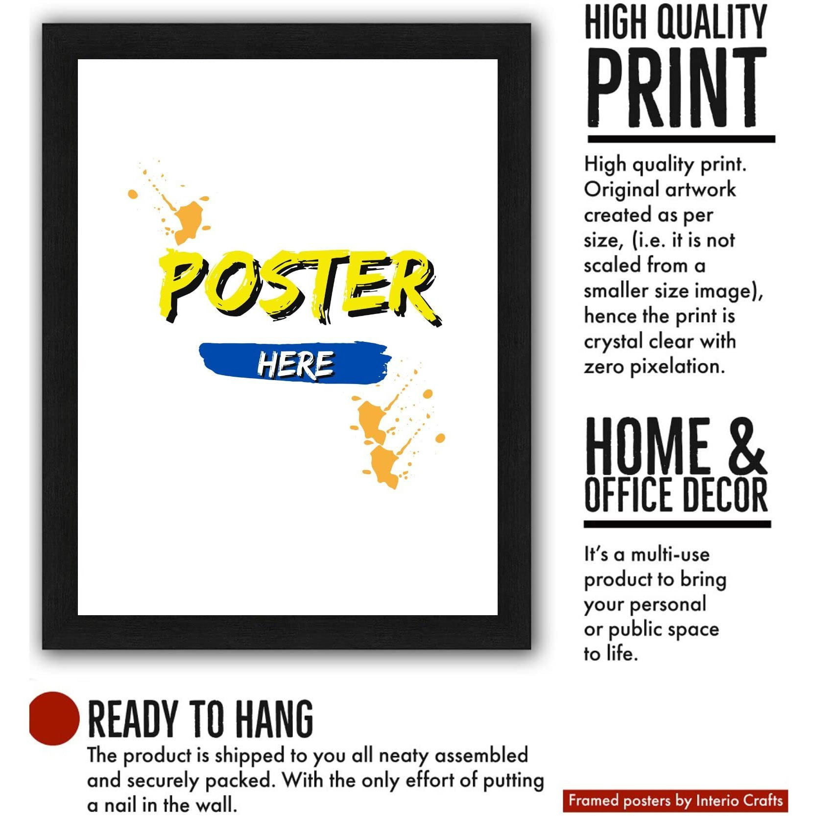 Interio Crafts Manchester United Football Sports Poster(Frame Included,13X10 Inch, Black)