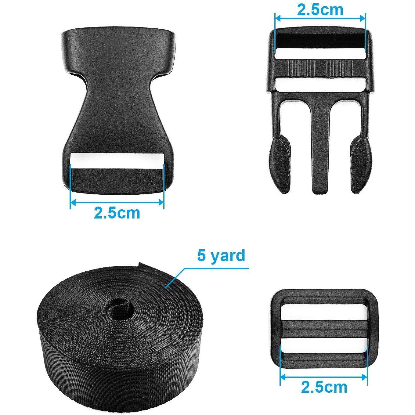 Diy Crafts Pack Of 1 Set, Making Luggage Strap, 15 Set Plastic 1 Inch Flat Side Release Buckles And Tri-Glide Slides With 10 Meter We (Pack Of 1 Set, Making Luggage Strap)