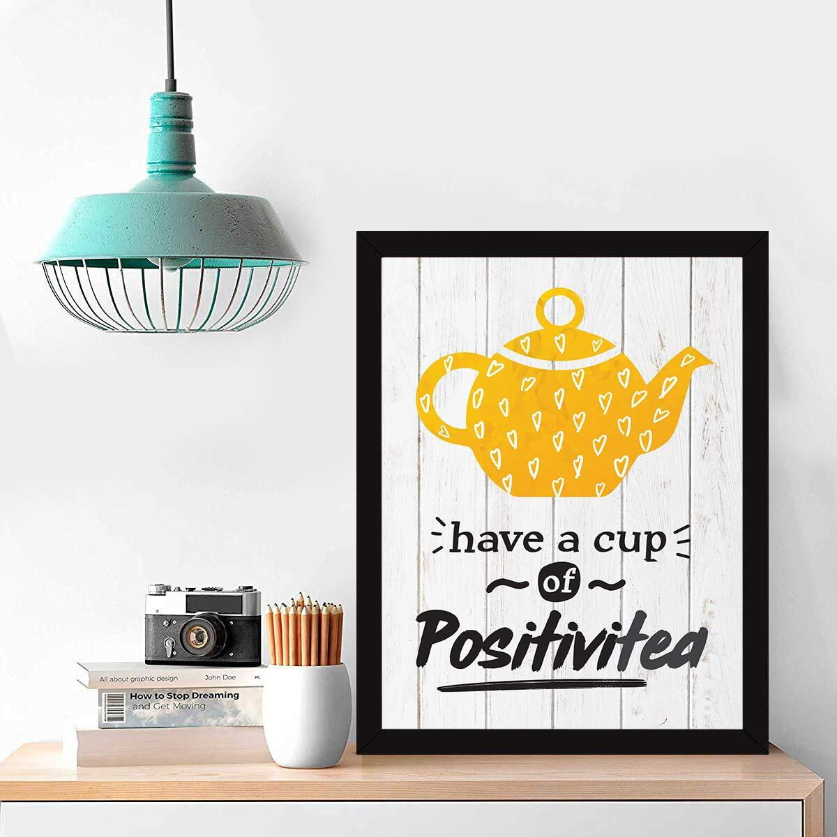 Chaka Chaundh Tea Quotes Wall Frames - Tea Posters For Wall Framed -Kitchen Quotes Wall Frames Decor Tea Quotes Wall Frames (13.6 X 10.6 Inches)(Yellow)
