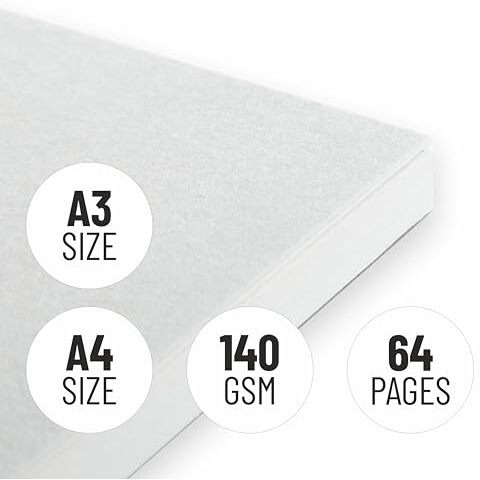Anupam Pro Sketcher Drawing Book With Butter Paper Pages A3 Size Spiral-Bound Sketchpad 140 Gsm For Artists, Kids & Professionals (32 Sheets, 64 Pages)