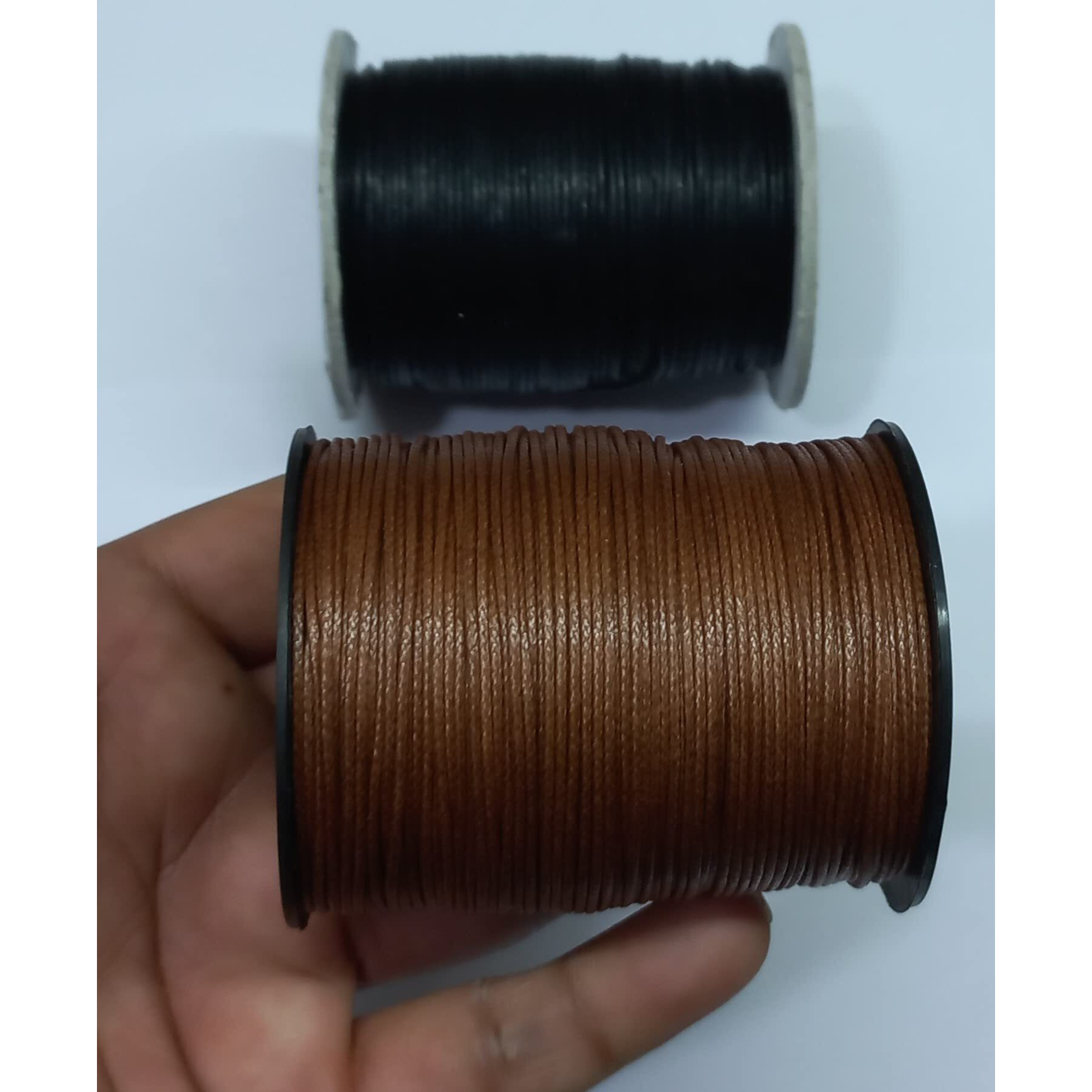 Omx 1 Mm Thick, String Waxed Cotton Cords Pack Of 2 Colours, 100 Mtr In 1 Roll - Total 200 Mtr (Brown & Black)