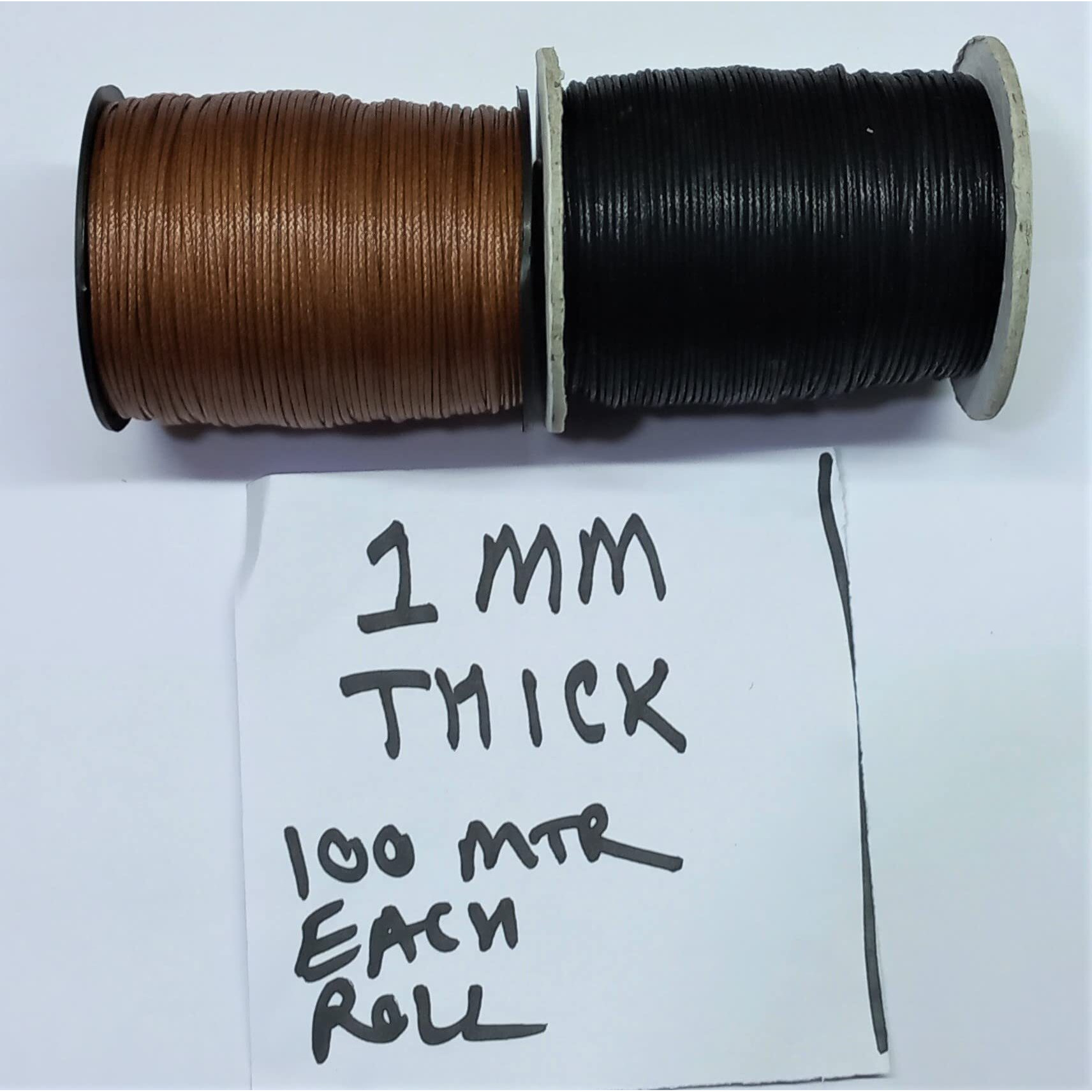 Omx 1 Mm Thick, String Waxed Cotton Cords Pack Of 2 Colours, 100 Mtr In 1 Roll - Total 200 Mtr (Brown & Black)