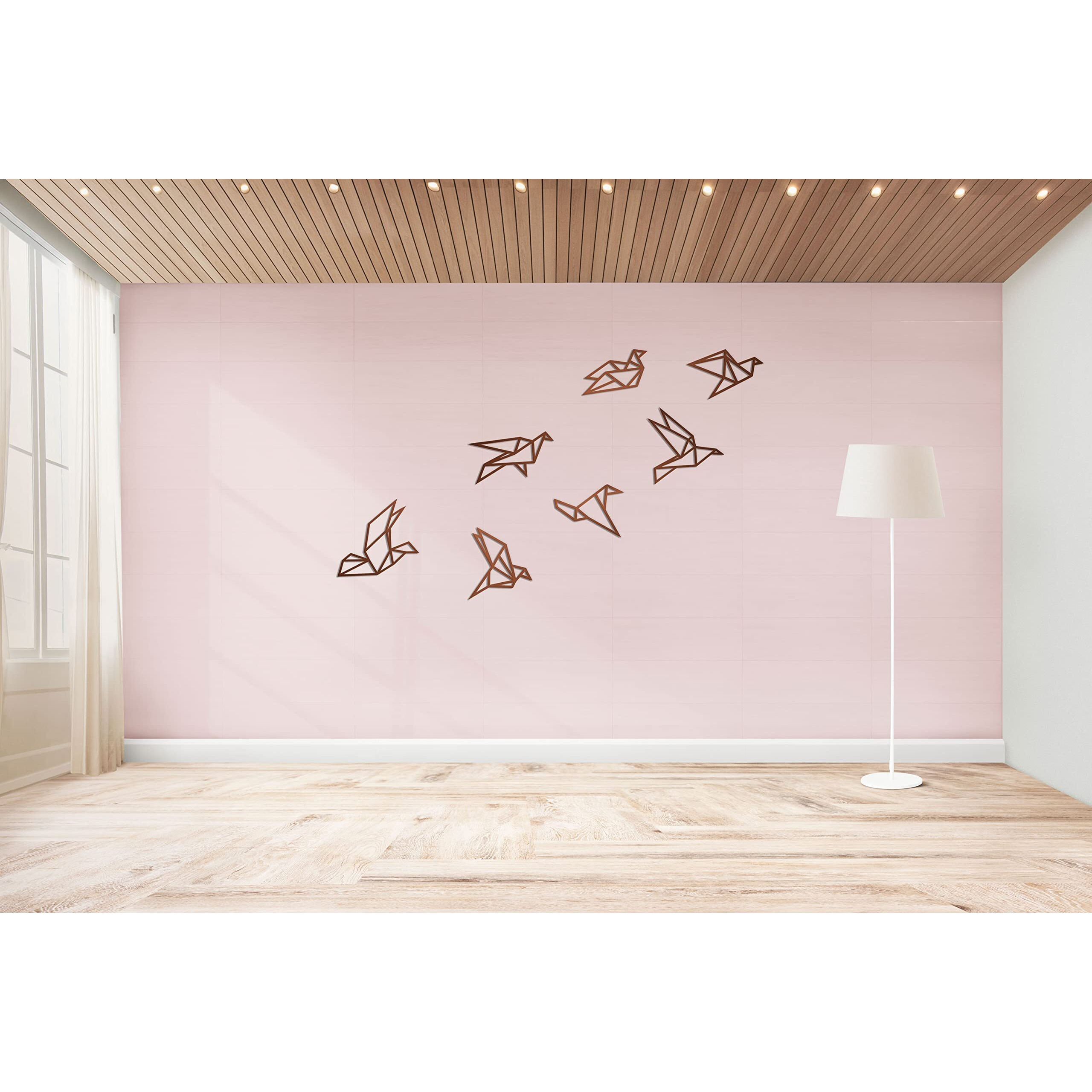 Elk Wooden Bird Wall Decor Set Of 7 - Handmade Rustic Wood Birds For Home And Kitchen Decoration