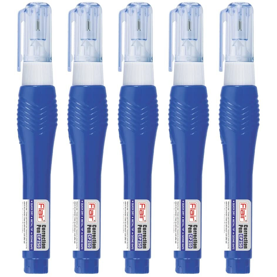 Flair Creative Series Cp250 Correction Pen Pouch Pack | 0.8 Mm Needle Metal Tip | Fast Drying & Ozone Safe | Designed To Enhance Grip | Pack Of 5