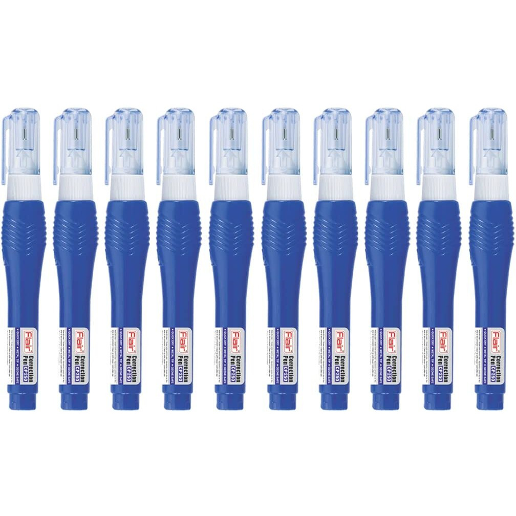 Flair Creative Series Cp250 Correction Pen Pouch Pack | 0.8 Mm Needle Metal Tip | Fast Drying & Ozone Safe | Designed To Enhance Grip | Pack Of 10