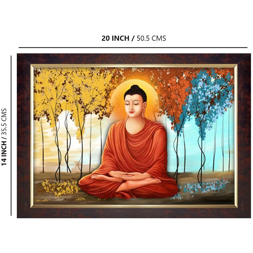 Dharvika Innovations Premium Sparkle Lamination Lord Buddha Paintings For Living Room With Copper Gold Frame 14X20 Inch Without Glass 21045