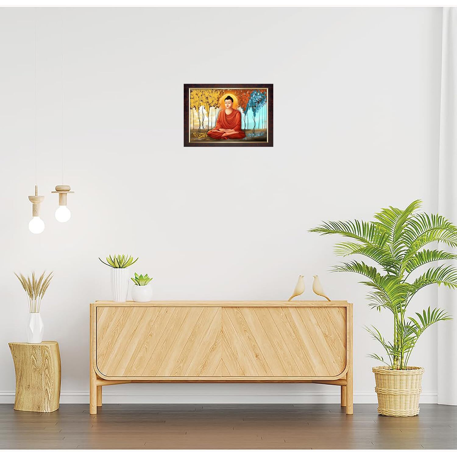 Dharvika Innovations Premium Sparkle Lamination Lord Buddha Paintings For Living Room With Copper Gold Frame 14X20 Inch Without Glass 21045