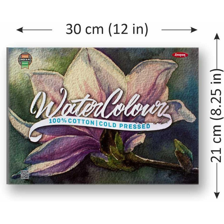 Anupam 100% Cotton Cold Pressed Watercolour Paper Pad - Natural White - 30 Pages (15 Sheet) - 250 Gsm - A4