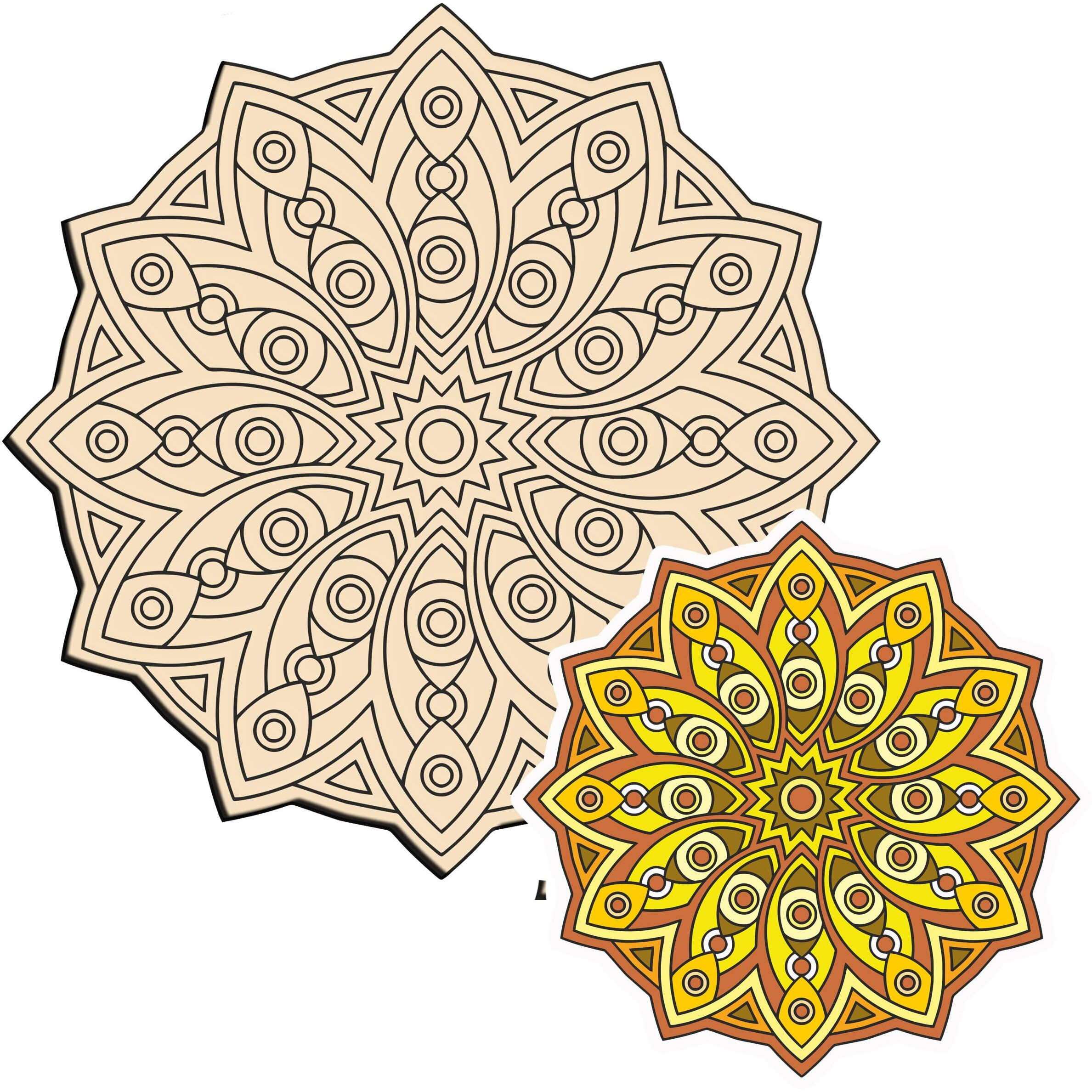Pd Craftozone Premarked Madala Round Circle Mdf Pine Wood 8 Inch Mdf Boards For Art And Craft - 2.5Mm Unfinished Round Wood Slices For Resin Art, Mandala Art,Pyrography, Painting (8, 1)