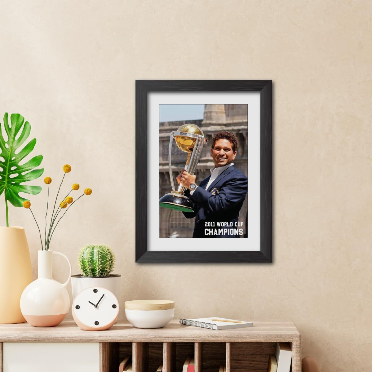 Tenorarts Sachin Tendular Poster Frame Worldcup Cricket Photo Framed Painting With Matt Finish Black Texture (12 Inches X 9Inches)