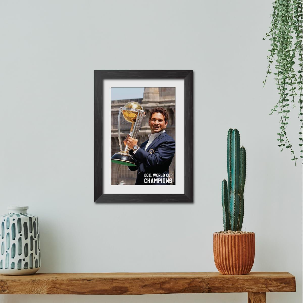 Tenorarts Sachin Tendular Poster Frame Worldcup Cricket Photo Framed Painting With Matt Finish Black Texture (12 Inches X 9Inches)