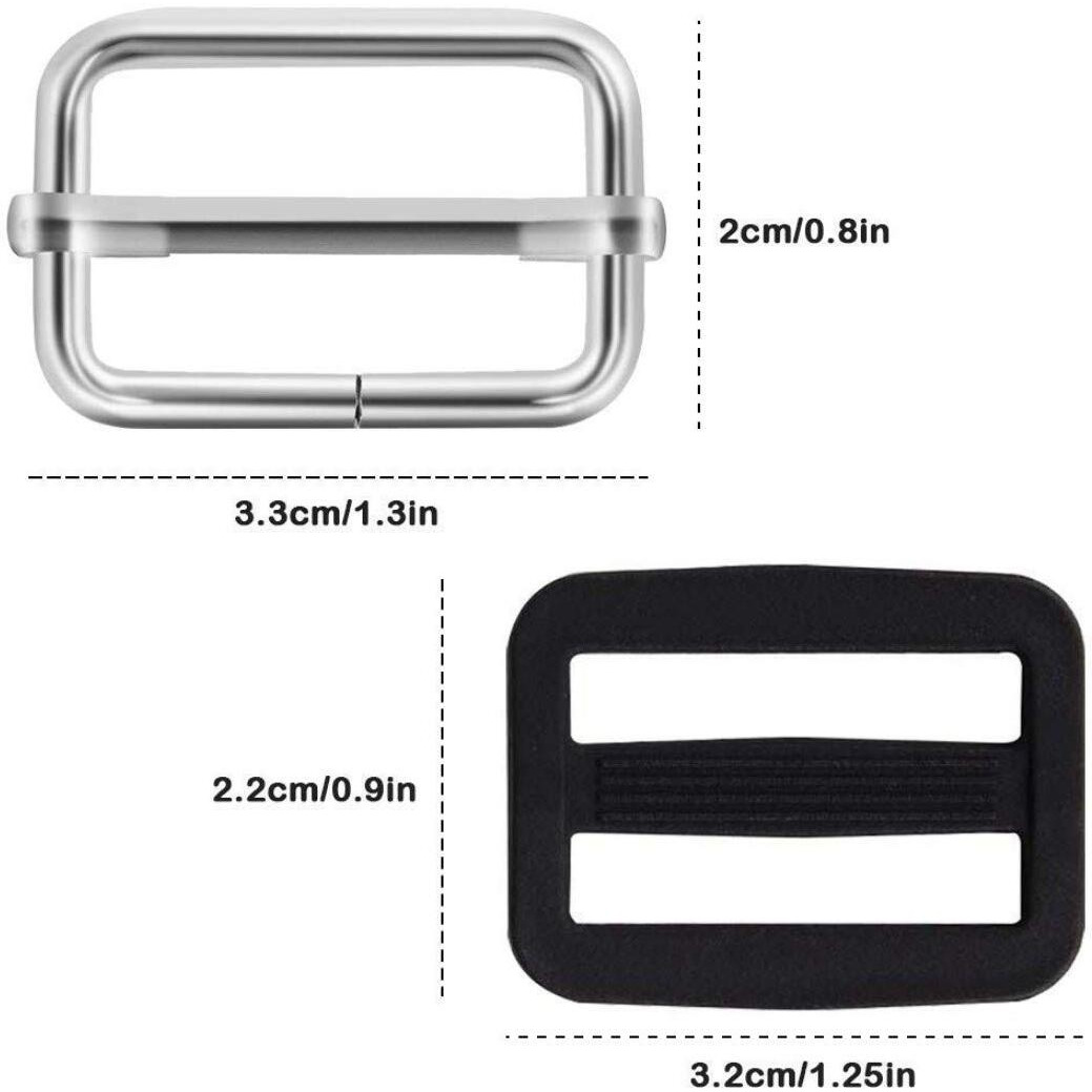 Diy Crafts 1" Inch Metal & Plastic Tri-Glides Rectangle Adjustable Webbing Slider (60X Metal 30+30 Nylon 30 , Pack Of 60 Pcs)