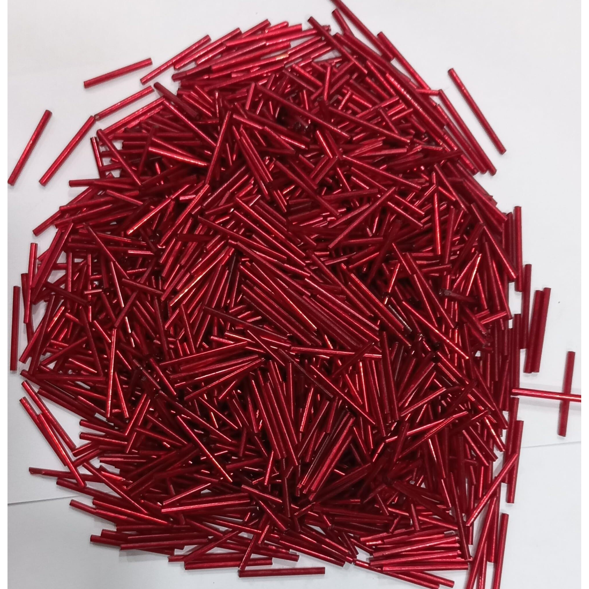 Omx, 600 Pc,Buggle Hex Cut Glass Tube Beads, Size1 Inch (25Mm). Also Known As Long Tube 1 Inch Cut Dana (Red)