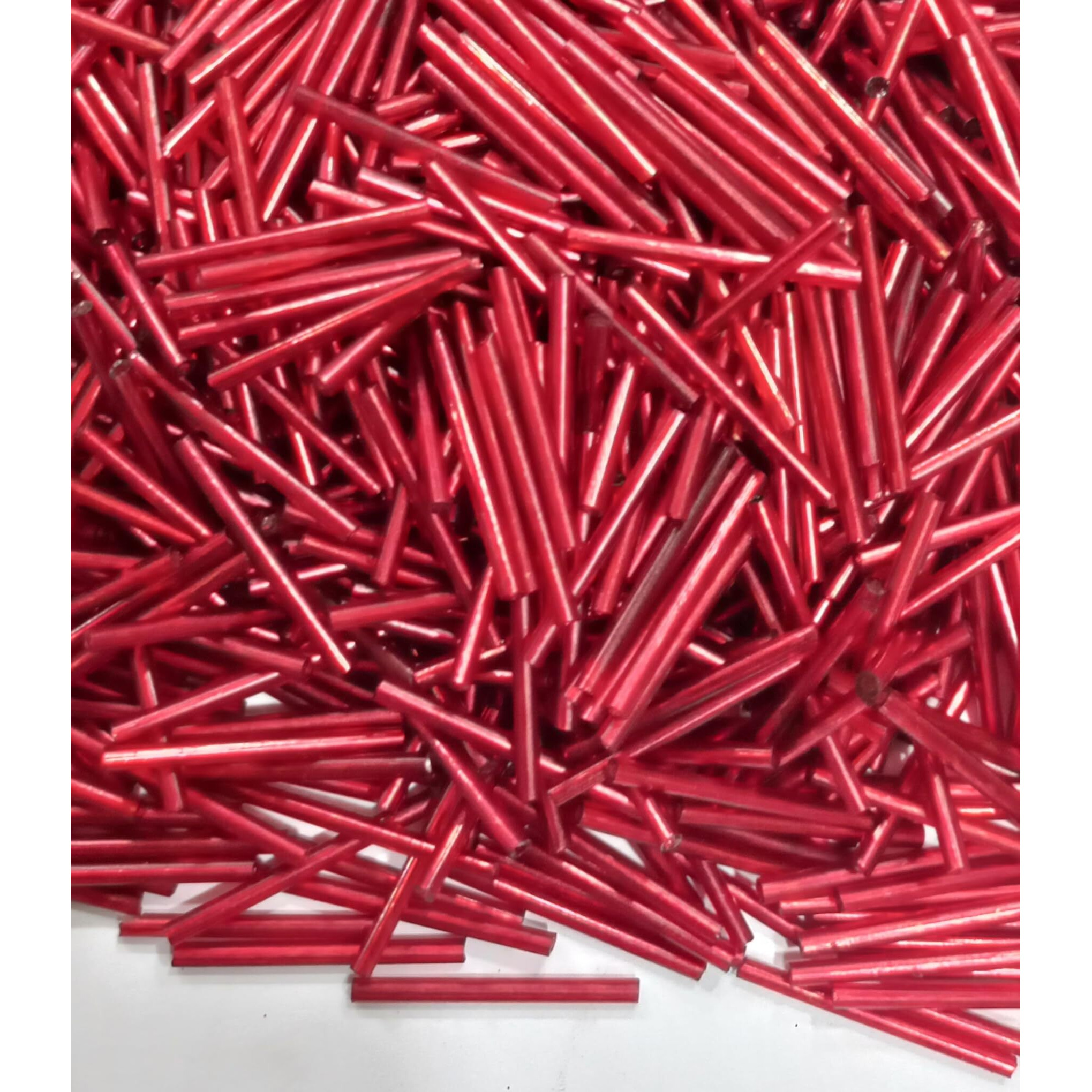 Omx, 600 Pc,Buggle Hex Cut Glass Tube Beads, Size1 Inch (25Mm). Also Known As Long Tube 1 Inch Cut Dana (Red)