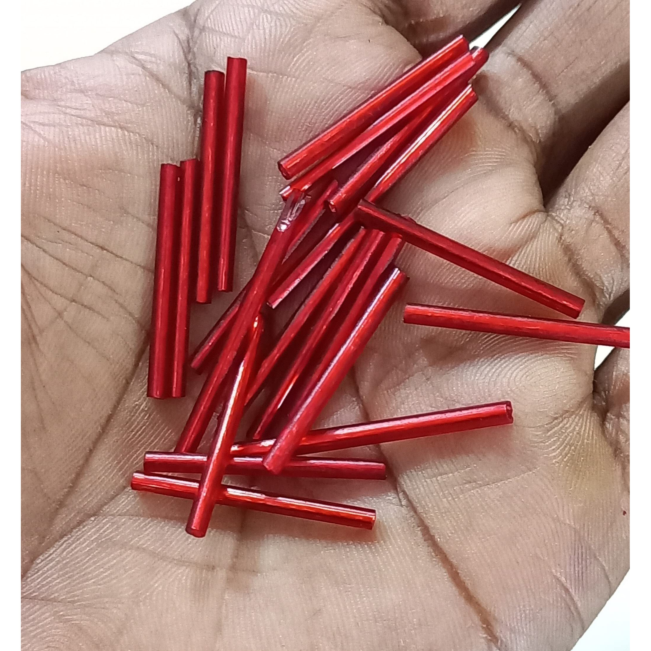 Omx, 600 Pc,Buggle Hex Cut Glass Tube Beads, Size1 Inch (25Mm). Also Known As Long Tube 1 Inch Cut Dana (Red)