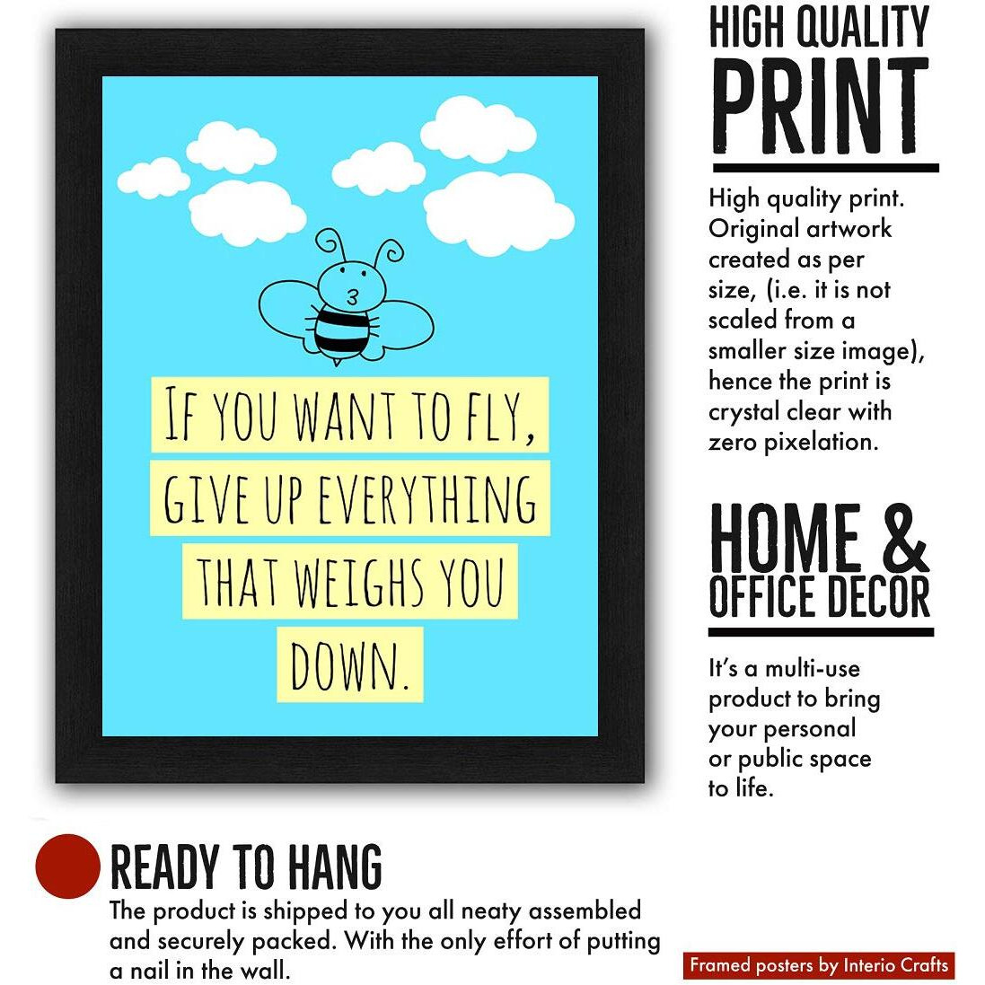 Interio Crafts Motivational Quotes Home Decor Inspirational Poster Office Decor Wall Poster With Frame(Frame Size 13X10 Inches)