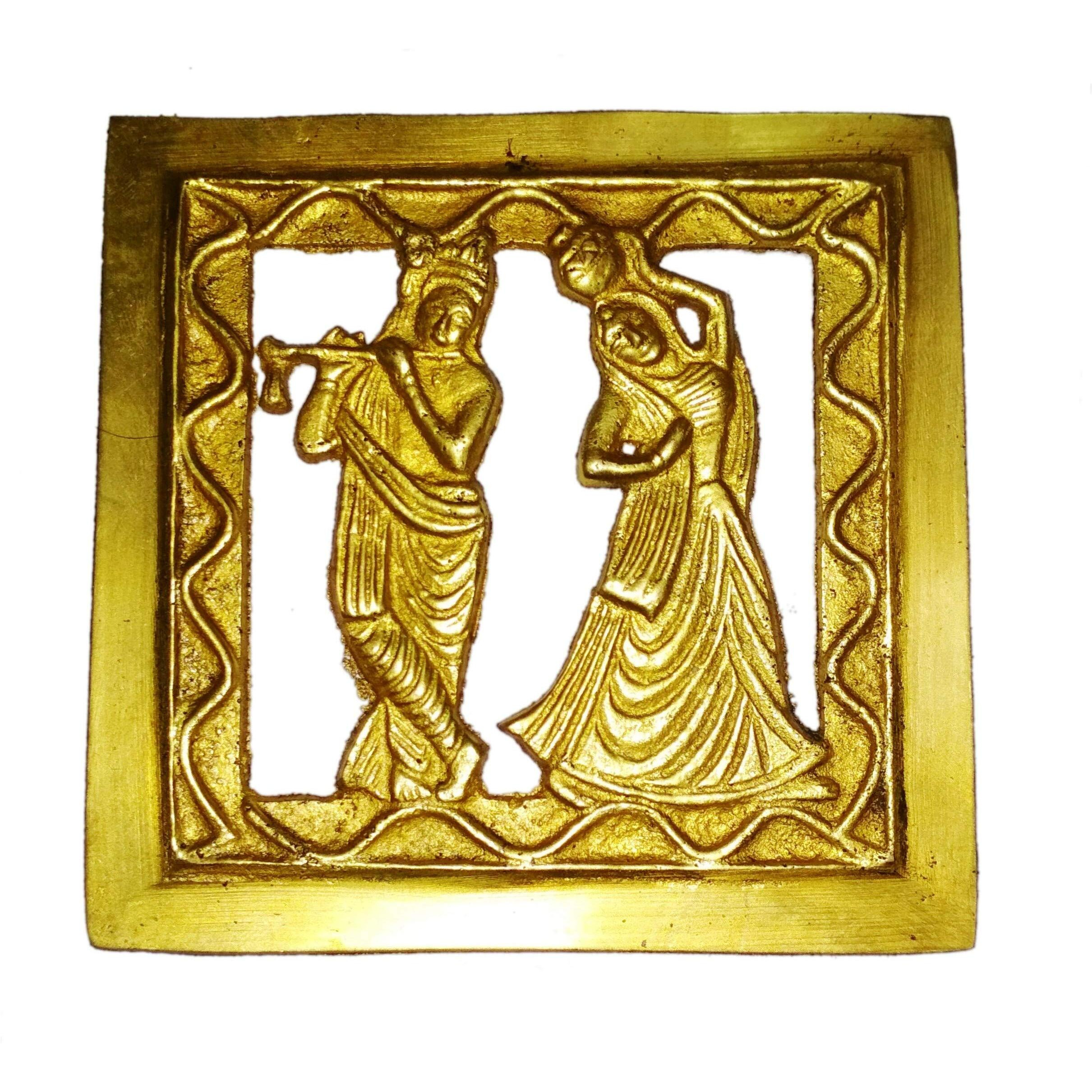 Purpledip Brass Wall Hanging Plaque Radha Krishna Dokra Craft Tribal Art Decor Statue (11438)