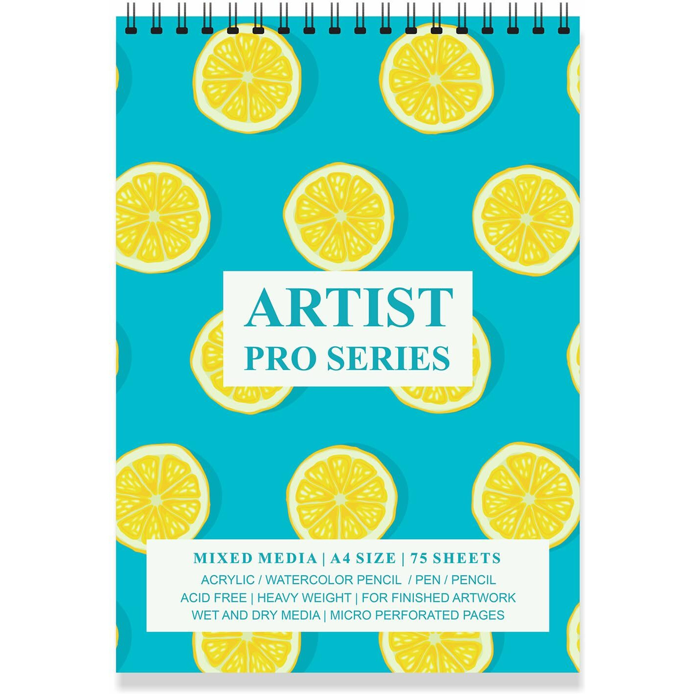 Printelligent Turquoise Colour Lemon Print Spiral Bound Artists Sketch Drawing Book (A4 Size, 75 Pages, 140 Gsm)
