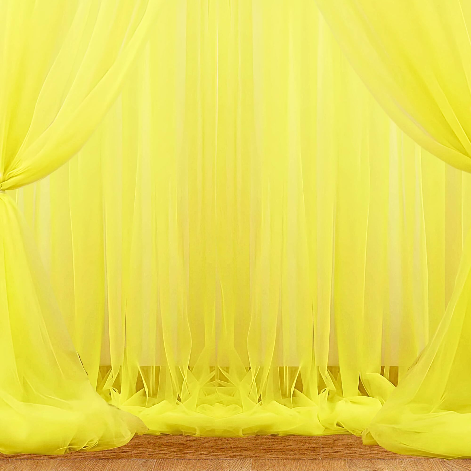 1Iam 4Pcs Yellow Decoration Net Curtains - Large Size, Stitched With Ribbon, Nylon Made, Reusable, Soft, Wrinkled Free, 8.5X5Ft Each, Backdrop Net For Birthday, Anniversary Party Decoration