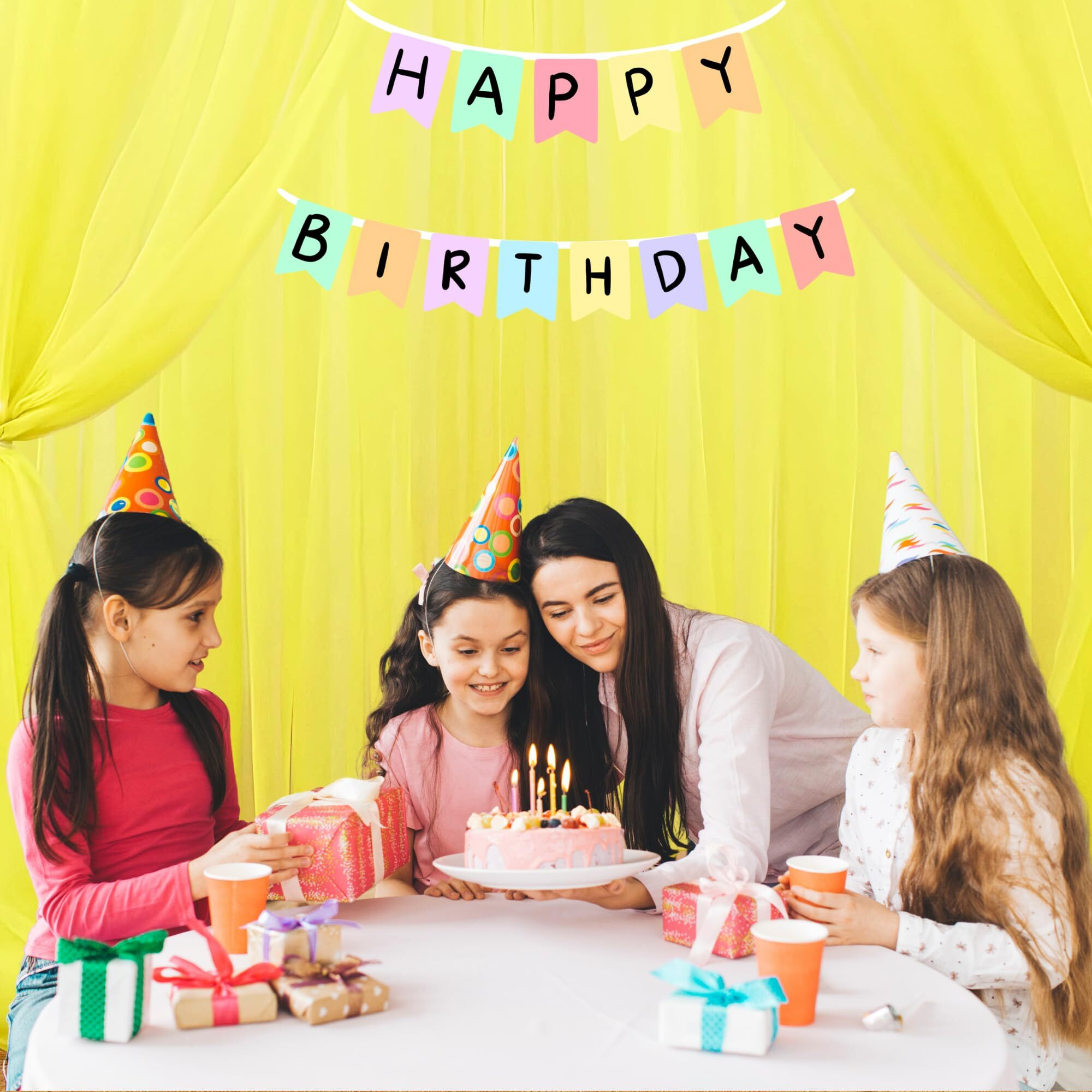 1Iam 4Pcs Yellow Decoration Net Curtains - Large Size, Stitched With Ribbon, Nylon Made, Reusable, Soft, Wrinkled Free, 8.5X5Ft Each, Backdrop Net For Birthday, Anniversary Party Decoration
