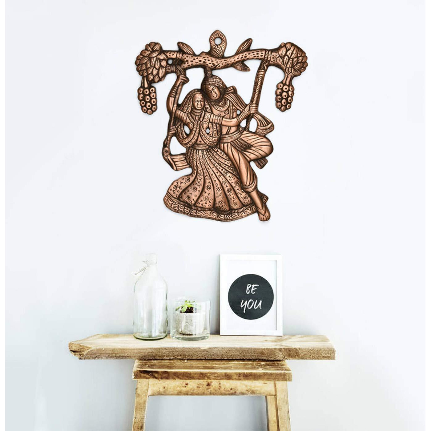 Collectible India Radha Krishna On Jhula Metal Wall Hanging Sculpture Hindu God Radha Krishn Idol Swinging Home Decorative Showpiece Arts