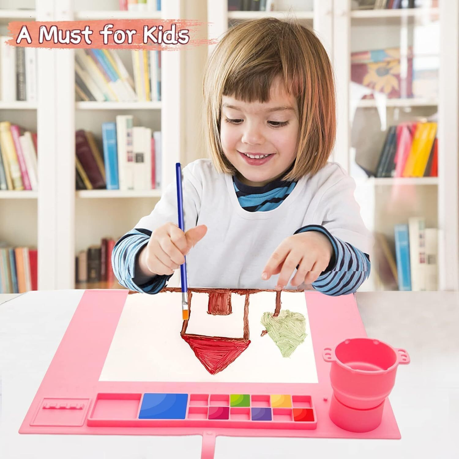 Glssom 43 * 38Cm Silicone Craft Painting Mat With Brush Holders Perfect For Painting Non-Stick Multipurpose Sheet For Resin, Diy, Clay Doms Colour Kit Cleaning Cup And Color Mixing Plate