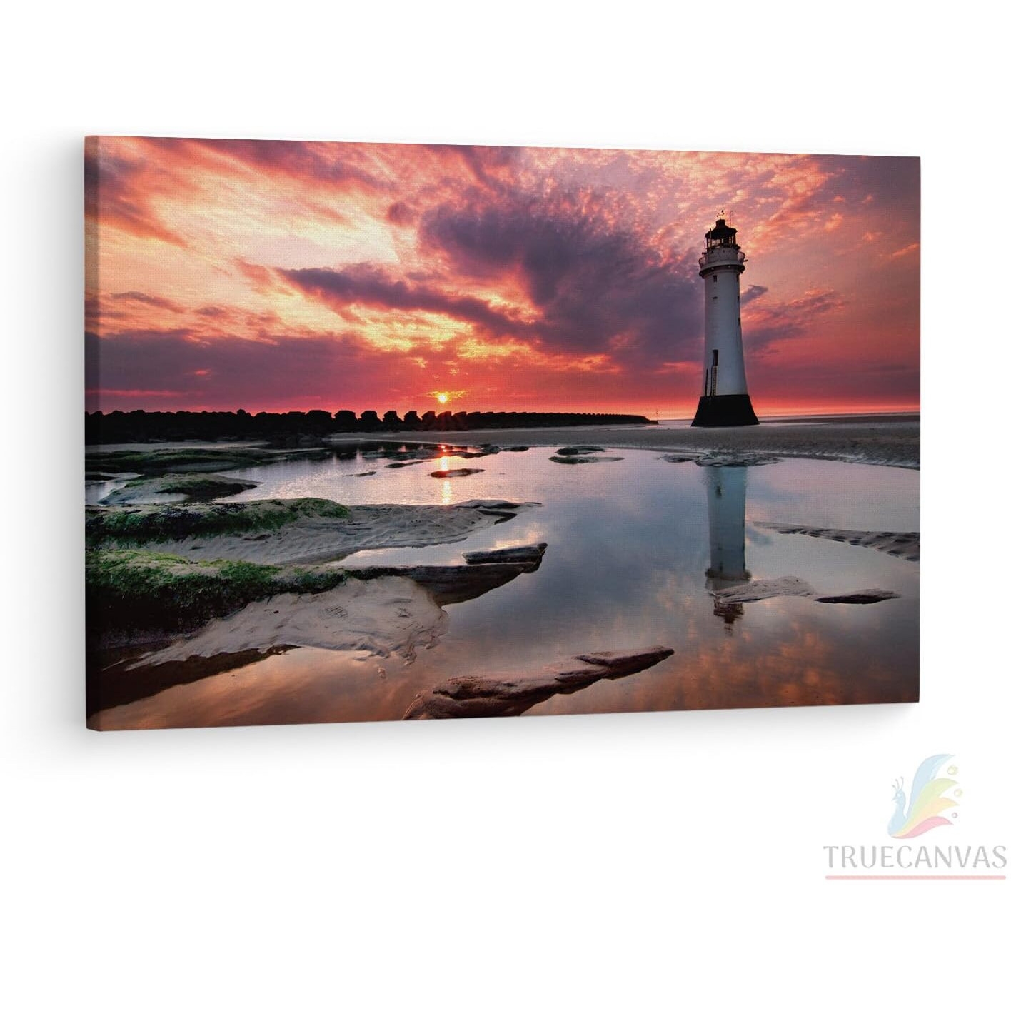 Truecanvas Sunset Lighthouse, Wooden Framed Canvas Paintings For Living Room | Bedroom | Office | Gallery | Ready Wall Mount Canvas Wall Art Painting | Size - 12 X 18In, Ct0980