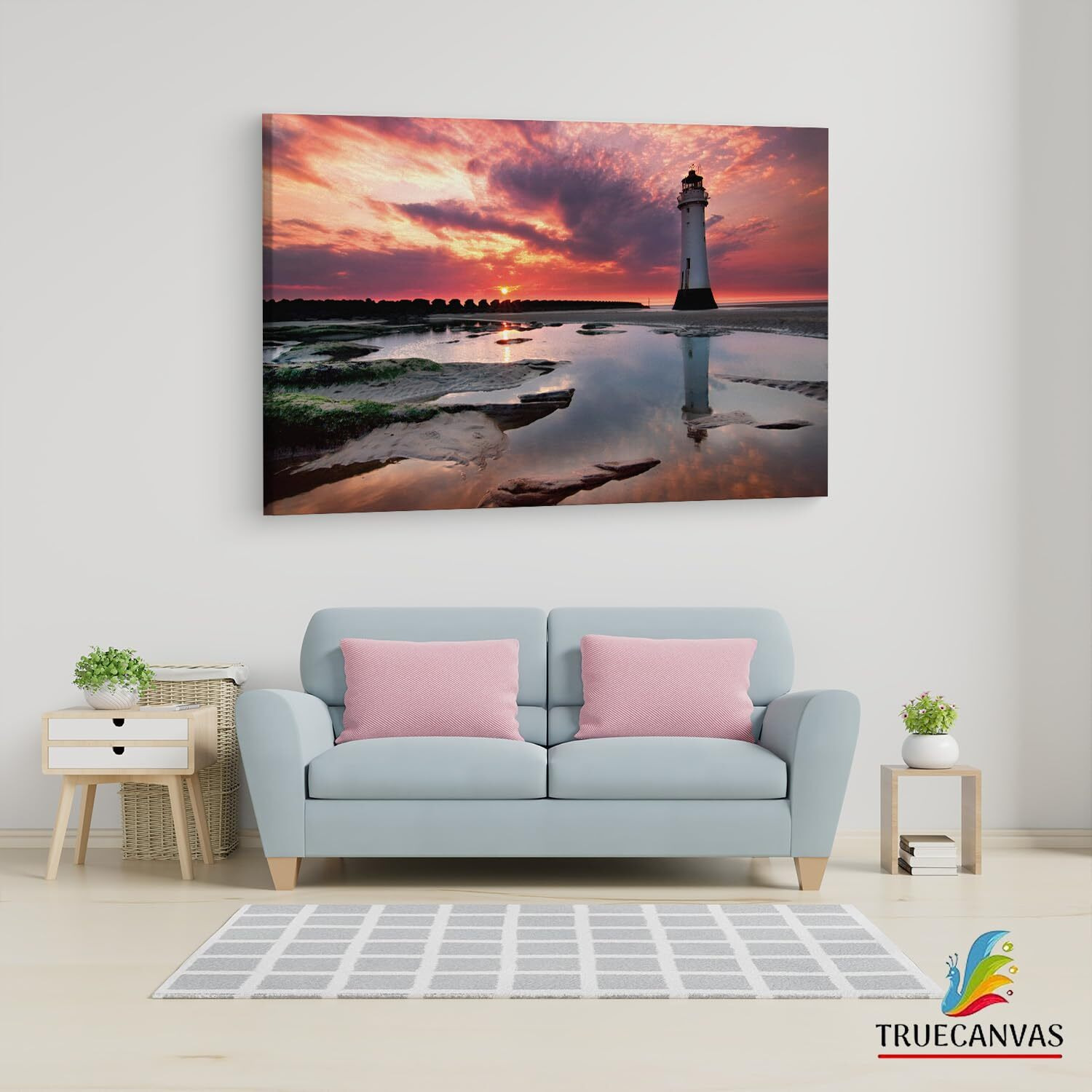 Truecanvas Sunset Lighthouse, Wooden Framed Canvas Paintings For Living Room | Bedroom | Office | Gallery | Ready Wall Mount Canvas Wall Art Painting | Size - 12 X 18In, Ct0980
