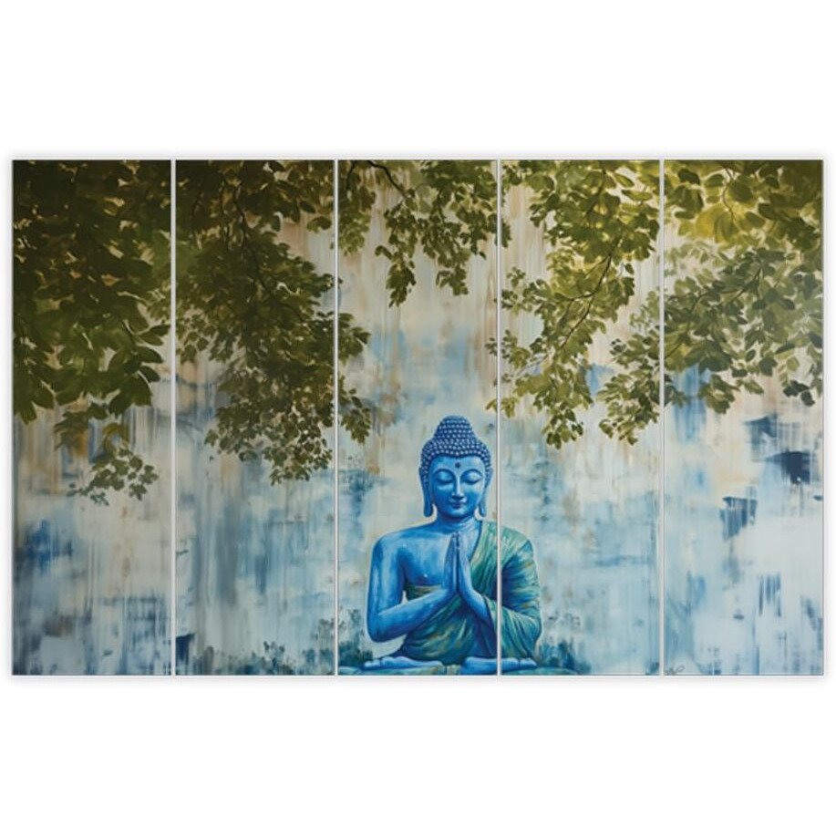 Inephos Multiple Frame Buddha Wall Art Set | Spiritual & Zen Decor Painting For Living Room, Drawing Room, Bedroom, Office, Hotels Etc (Wooden, 50 Inches X 30 Inches)