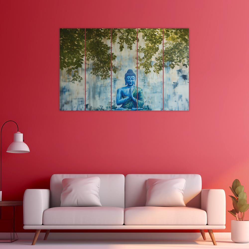 Inephos Multiple Frame Buddha Wall Art Set | Spiritual & Zen Decor Painting For Living Room, Drawing Room, Bedroom, Office, Hotels Etc (Wooden, 50 Inches X 30 Inches)