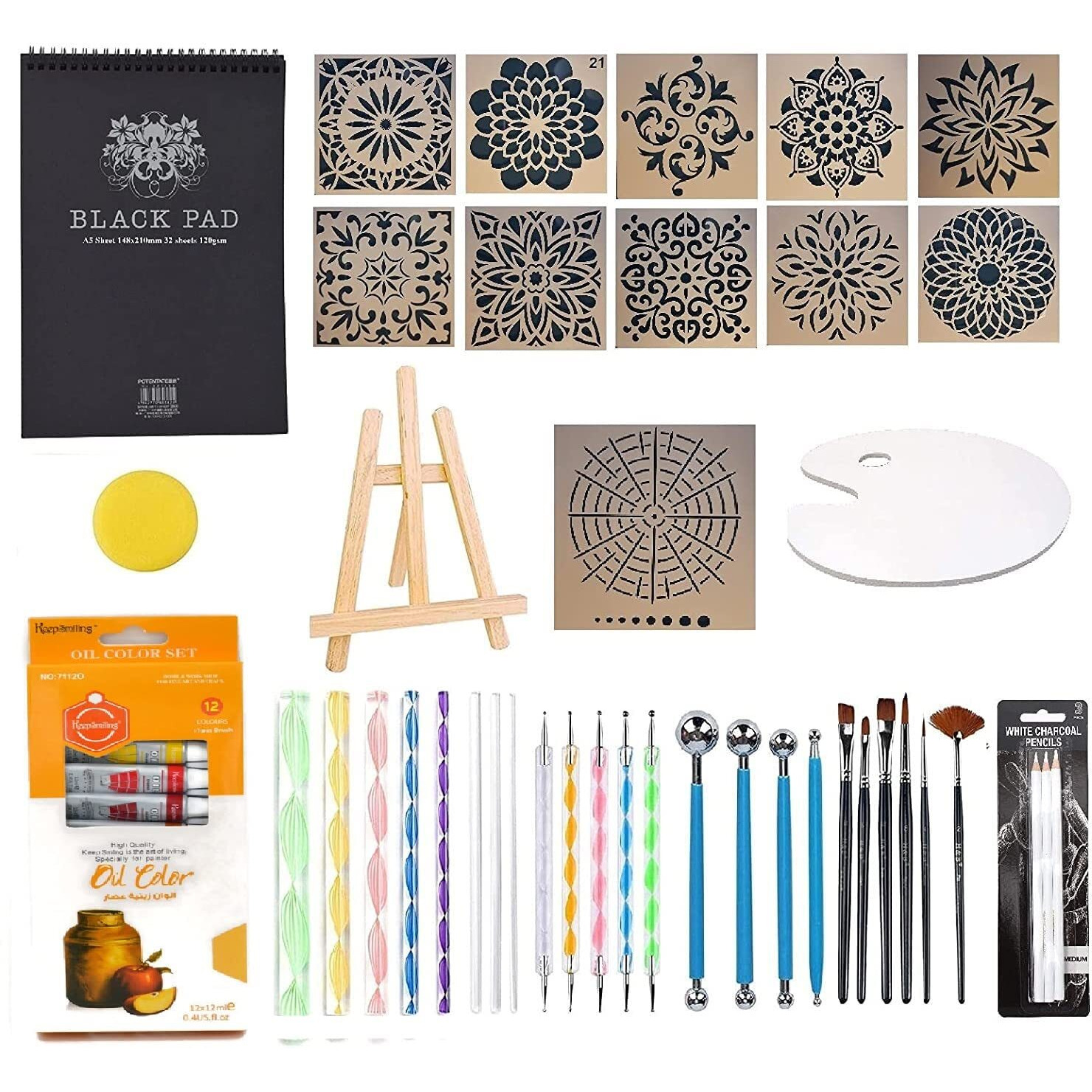 Artbee Mandala Dotting Tools Painting Kit - Rock Dot Paint Stencils Tool Set With Palette Easel Canvas Painting Brush Pencil For Nail Stone Mandala Arts Drawing Home Dcor Activity