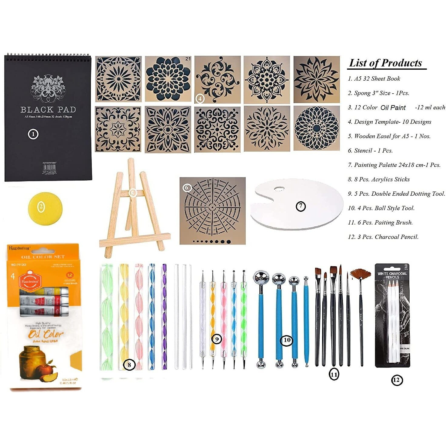 Artbee Mandala Dotting Tools Painting Kit - Rock Dot Paint Stencils Tool Set With Palette Easel Canvas Painting Brush Pencil For Nail Stone Mandala Arts Drawing Home Dcor Activity