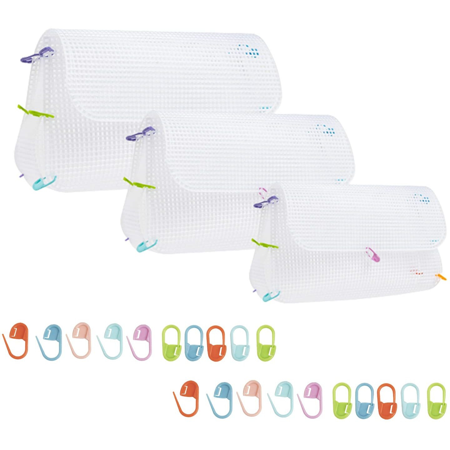 Maycreate 3Pcs Mesh Clear Plastic Canvas Sheets With 100 Clips Crossbody Diy Sewing Bag Form Cross Stitch Plastic Plate For Diy Crafts, Acrylic Yarn Crafting Knit Crochet Projects, Modern, White