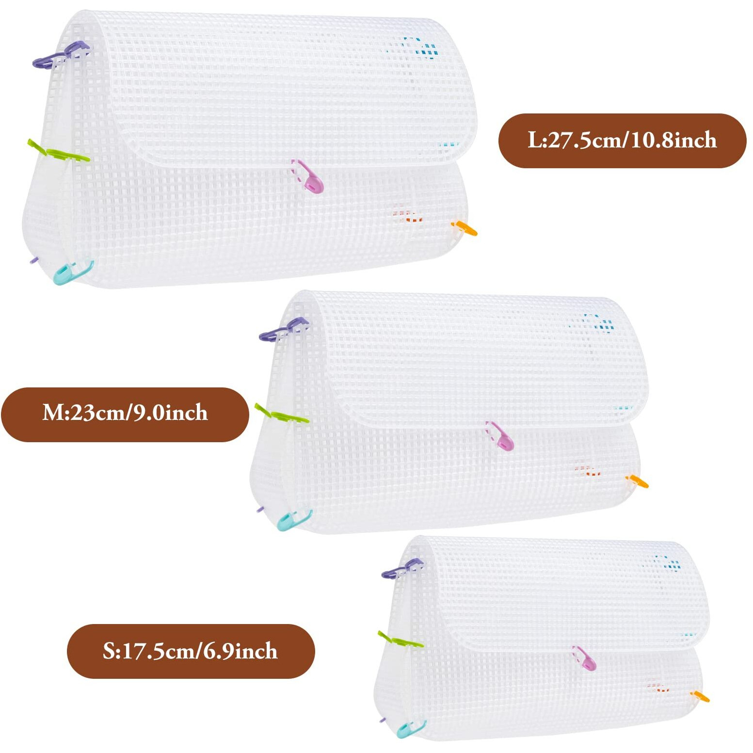 Maycreate 3Pcs Mesh Clear Plastic Canvas Sheets With 100 Clips Crossbody Diy Sewing Bag Form Cross Stitch Plastic Plate For Diy Crafts, Acrylic Yarn Crafting Knit Crochet Projects, Modern, White