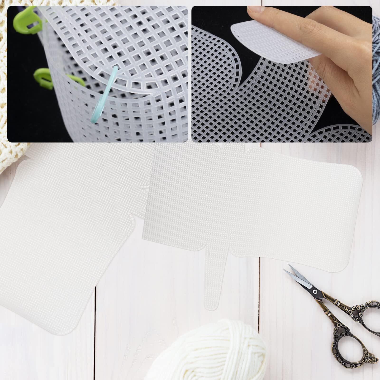 Maycreate 3Pcs Mesh Clear Plastic Canvas Sheets With 100 Clips Crossbody Diy Sewing Bag Form Cross Stitch Plastic Plate For Diy Crafts, Acrylic Yarn Crafting Knit Crochet Projects, Modern, White