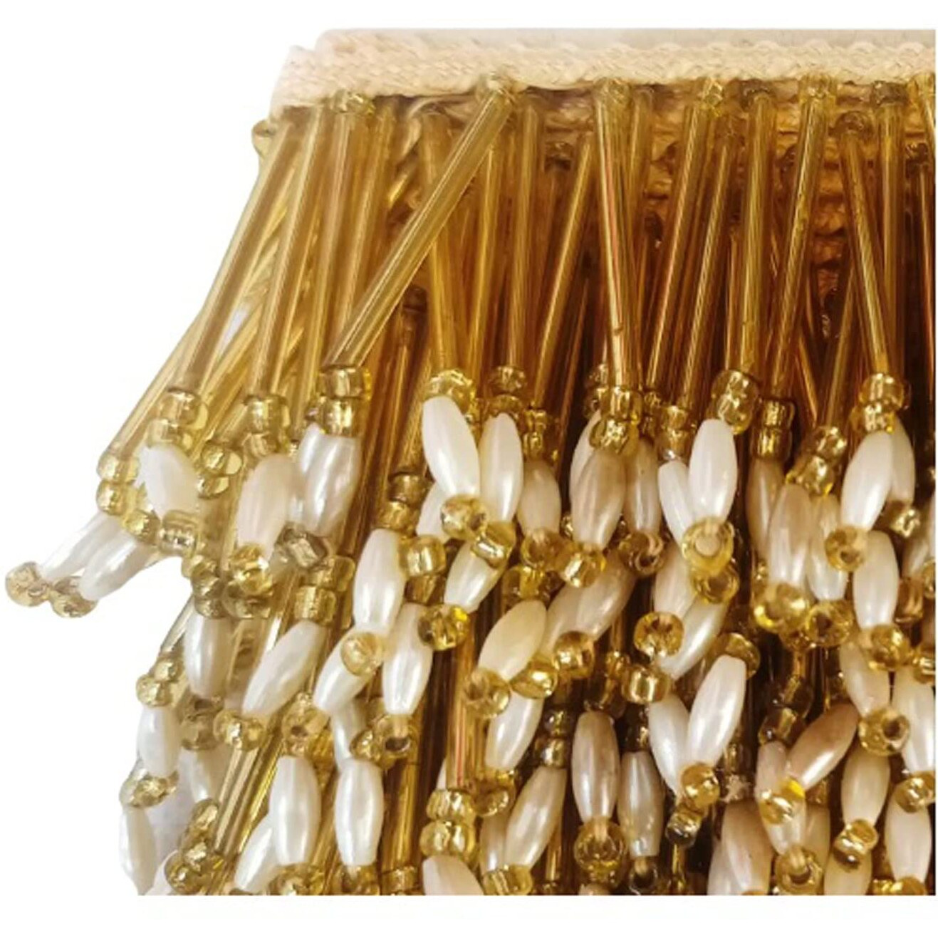 Ucc Products Golden Chir Pipe Cream Joo Moti Latkan Border Lace For Dresses Sarees Lehenga Suits Dupatta Chunri & Craft (9-M, Gold) Lace Reel (Pack Of 1)