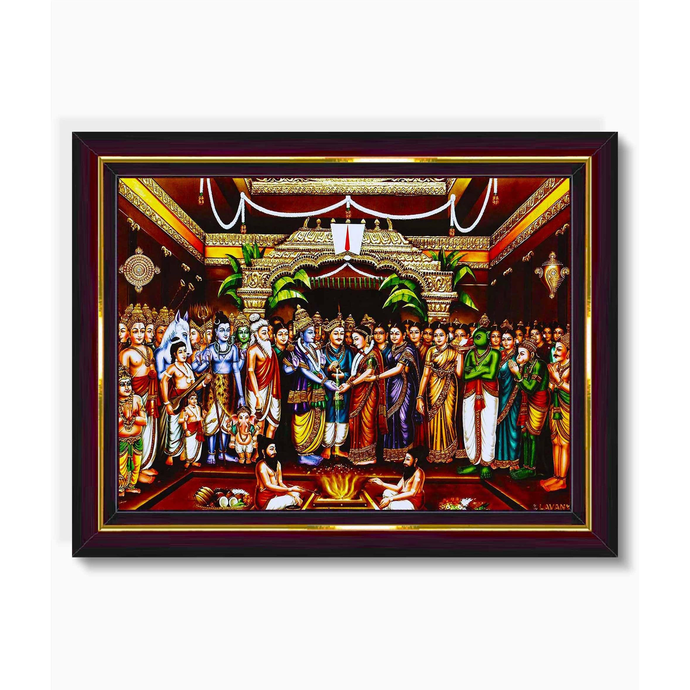Pavan Photo Laminations Tirupati Balaji Padmavati Srinivasa Kalyanam Wall Painting Framed Home Decor (Wood,Matte,Brown,Big Size,10 X 12 Inch) B519M