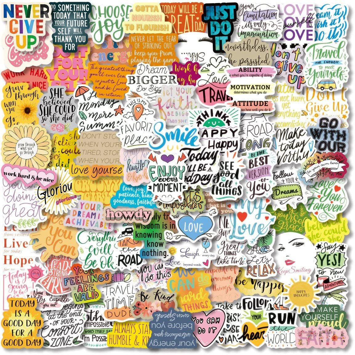 Idream Self-Adhesive Motivational Phrases Stickers  Inspirational Life Quotes Theme, Set Of 50, 3-8 Cm, Positive & Uplifting Wall Decals For Home, Office, Study Room Decor