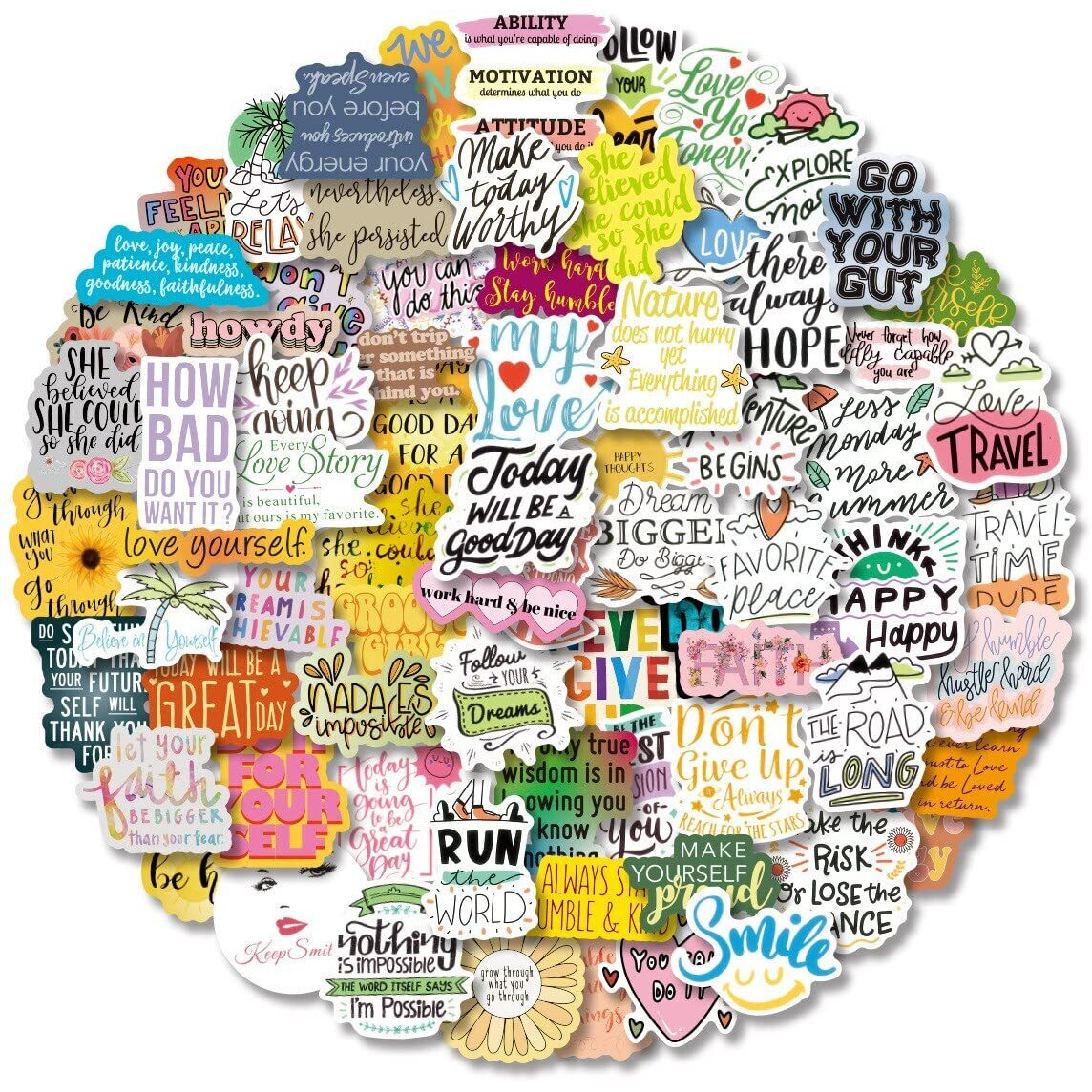 Idream Self-Adhesive Motivational Phrases Stickers  Inspirational Life Quotes Theme, Set Of 50, 3-8 Cm, Positive & Uplifting Wall Decals For Home, Office, Study Room Decor