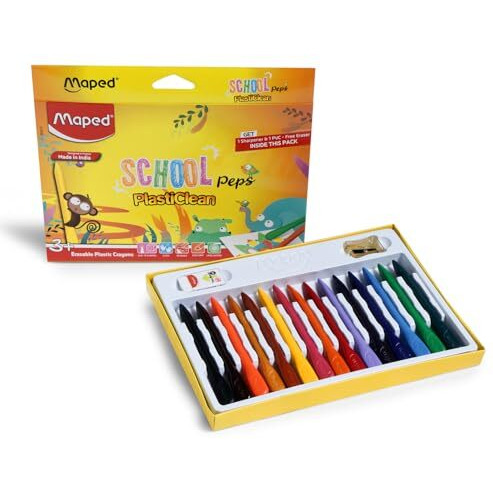 Maped Colouring Kit - Plastic Crayons (15 Shades) & Oil Pastels (12 Shades) - Triangular, Erasable Crayons - Soft, Bright Oil Pastels - Suitable For Students & Professionals