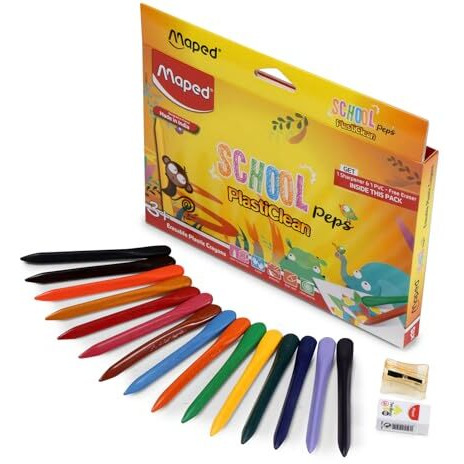 Maped Colouring Kit - Plastic Crayons (15 Shades) & Oil Pastels (12 Shades) - Triangular, Erasable Crayons - Soft, Bright Oil Pastels - Suitable For Students & Professionals