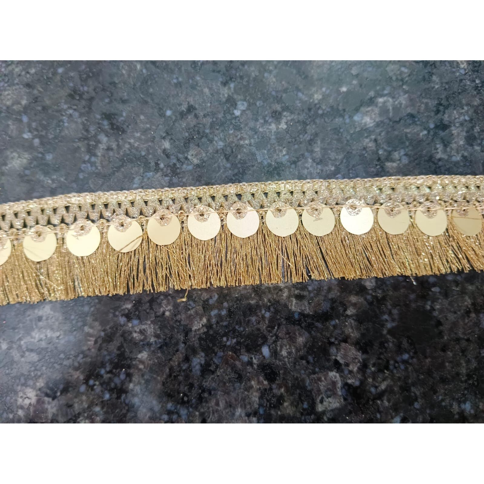 Nnj Group Decorative Sequined Silk Or Zari Thread Tassel Fringe Trim Lace For Saree, 9 Metres, Gold
