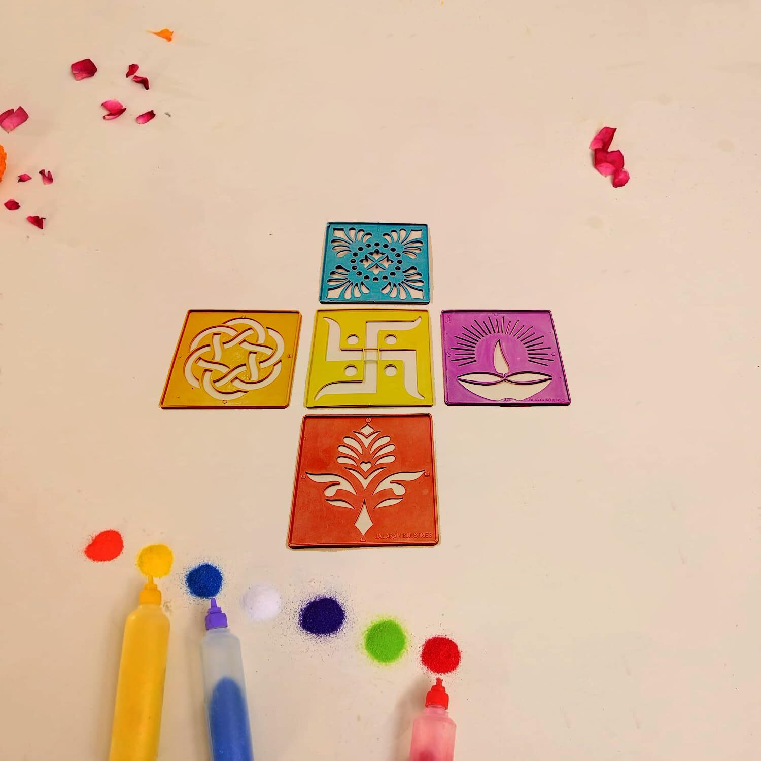 Craftvatika Rangoli Stencil Set Of 12, Diwali Decoration Items, Rangoli Making Tools Kit Stencils For Floor Decorations, Reusebale Rangoli Stencils (10.5 Cm Square)