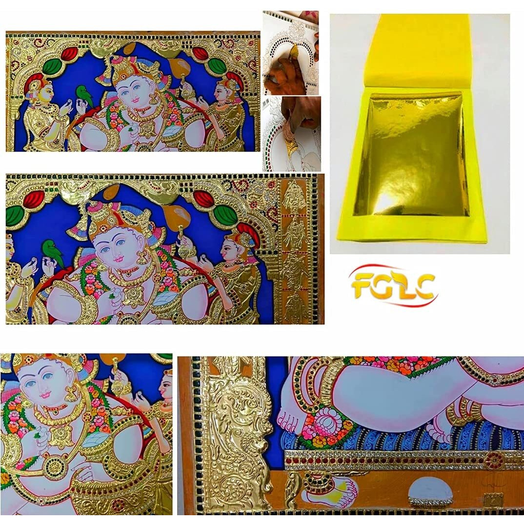 Fglc Tanjore Gold Foil 25 Sheets Booklets For Kundan Work, Tanjore Painting, Thanjavur Painting,Mysore Painting,Art & Crafts, Gods Frame, Gold Leaf Metallic Gold Foil, Gilding, (6X4 I Tanjore Foils)