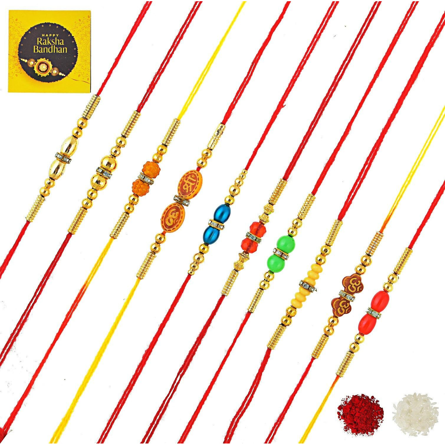 Partysutra Multicolor Combo Of 10 Dora Rakhi Set For Brother, Bhaiya, Bhabhi For Rakhi/Rakshabandhan With Roli Chawal & Greeting Card -Rchmpr505