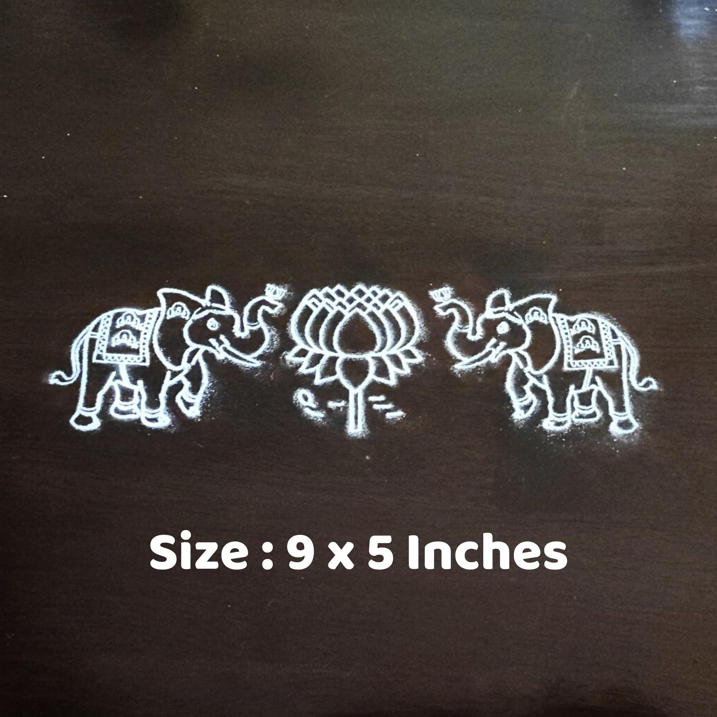 Anciently Elephant With Lotus Rangoli Stencil Wooden, Rangoli Sacha Wooden, 1 Piece (9X5 Inches)