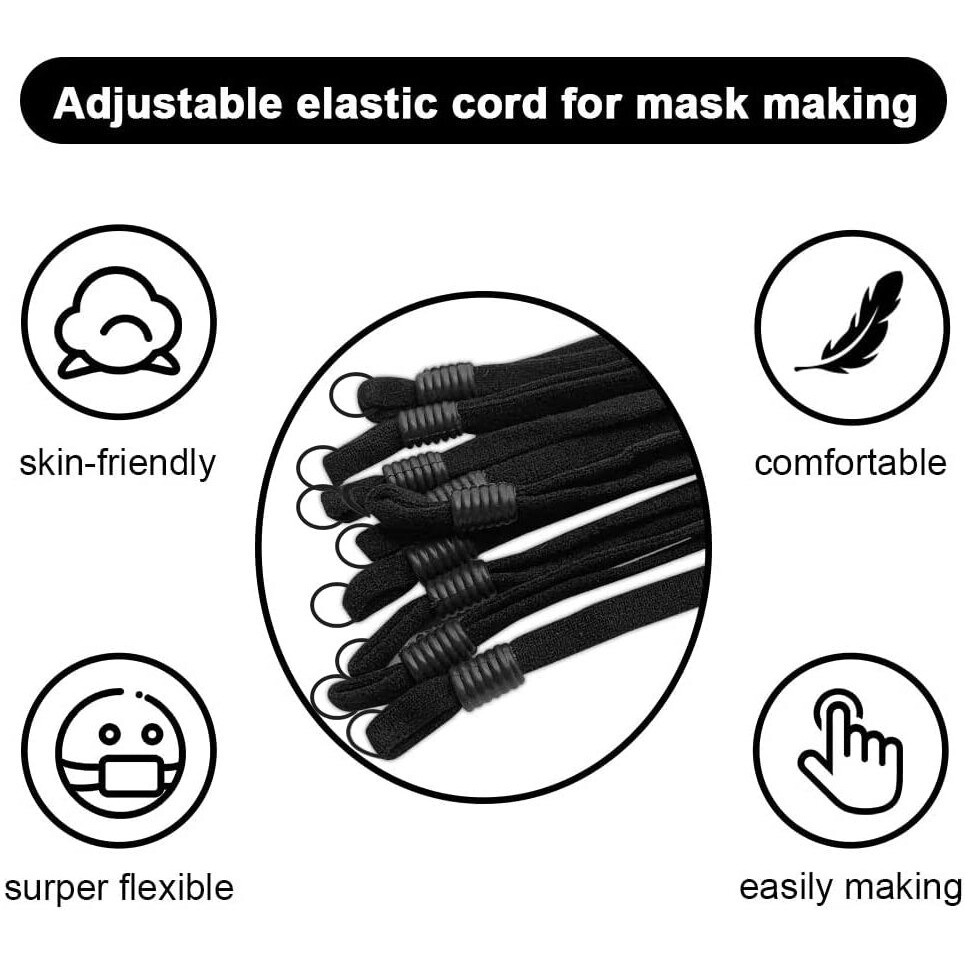 Aakriti Elastic Band Cord With Adjustable Buckle Stretchy Earloop Lanyard Earmuff Rope Sewing Elastic Cord With Adjustable Flat Buckles For Diy Craft And Mask Making (Black, 50)