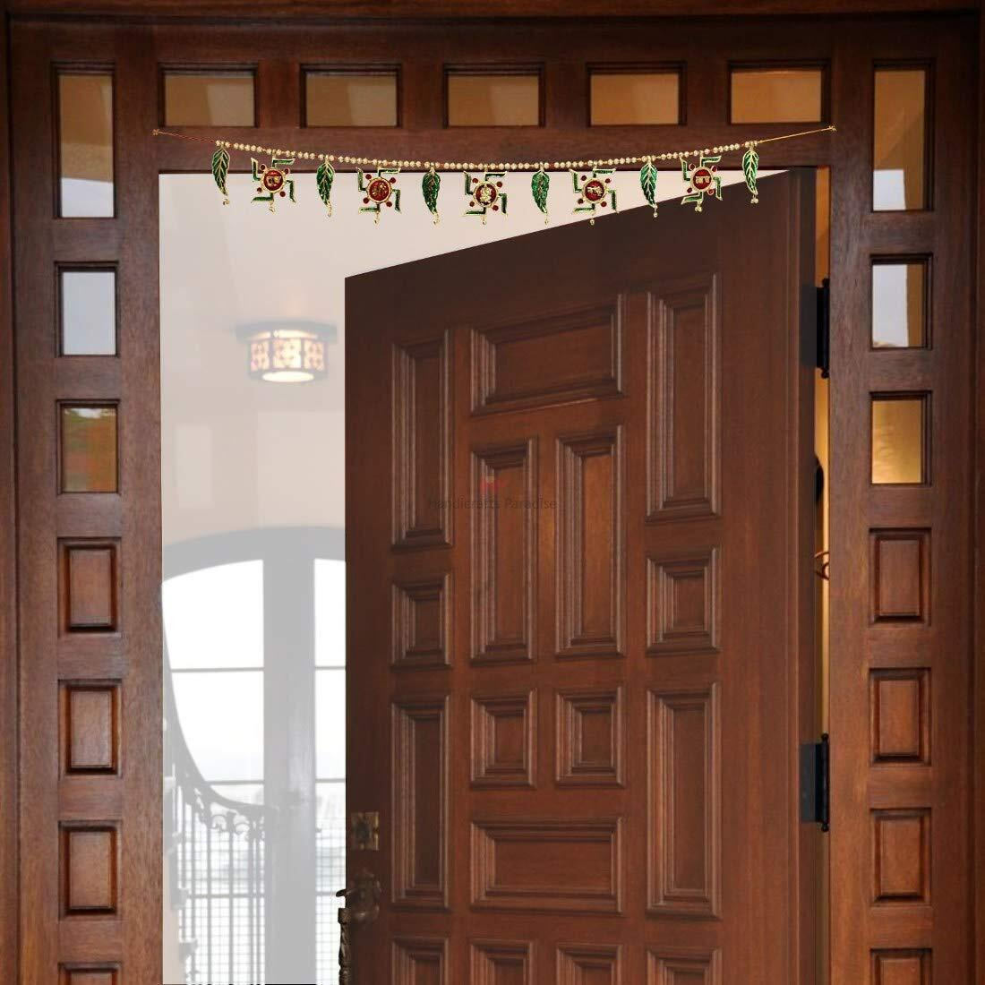 Handicrafts Paradise Swastik Shaped Motif Aluminium Metal Door Hanging Bandhanwar (88 Cm X 0.51 Cm X 8.9 Cm)