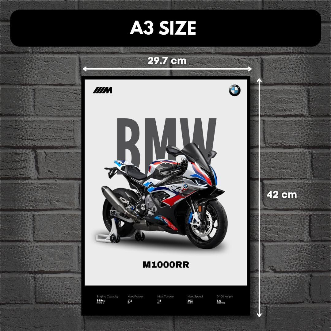 Bmw M1000Rr Poster | Superbike Bmw Poster | Unframed Matt Superbike Poster | Bmw Bike Posters A3 Size (42 X 30 Cm) | Bmw Motorrad Bikes Poster For Wall, Home, Bedroom, Living Room Decoration